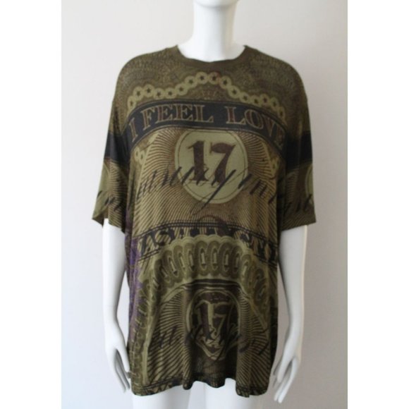 Givenchy I Feel Love Dollar Money Print Tshirt Green Camo Authentic Size 42 - Picture 1 of 8